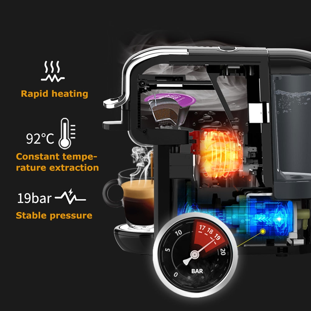 HiBREW Coffee Machine 19Bar 4in1 Multiple Capsule Expresso Cafetera Dolce Milk&Nexpresso Capsule ESEpod Ground Coffee Pod H2
