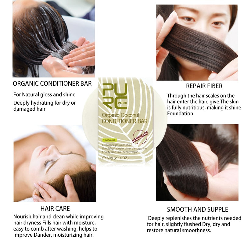 PURC Organic Coconut Conditioner Bar Vegan Handmade Straightening Repair Damage Frizzy Hair Conditioner Hair Care