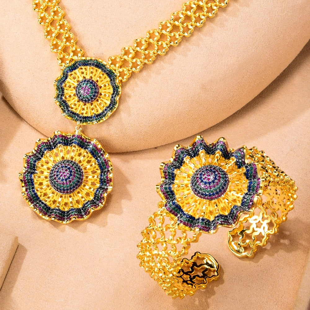 4PCS Jewelry Set For Women Wedding Party Zircon Crystal Necklace Earring