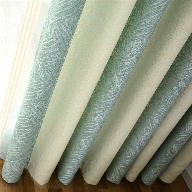Striped Nordic Style Blue-green Curtains for Living Room Shade Chenille Thickened Warmth and Cold-proof Curtains