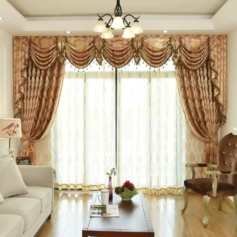 European Luxury Curtains for Living Room Bedroom Gold Jacquard Embroidered Curtain Tulle Windows Home Decor Blackout Custom Size