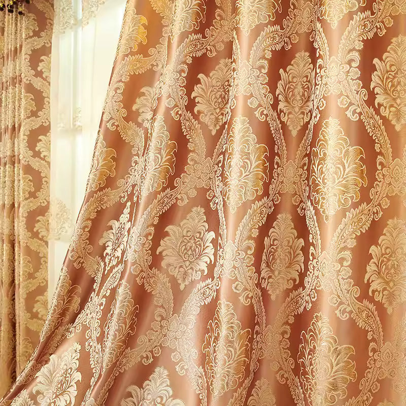 European Luxury Curtains for Living Room Bedroom Gold Jacquard Embroidered Curtain Tulle Windows Home Decor Blackout Custom Size