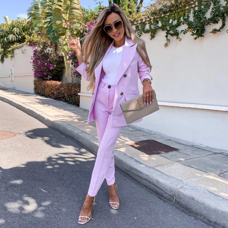 TIAMO 2 Piece Sets Womens Outfits Solid Color Temperament Suit Two-piece Fashion Casual Trousers Suit