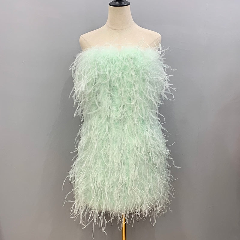 Elegant 100% Ostrich Feather Mini Cocktail Dresses 2022 Sexy Strapless Short Prom Dress Wedding Birthday Party Gowns S4082