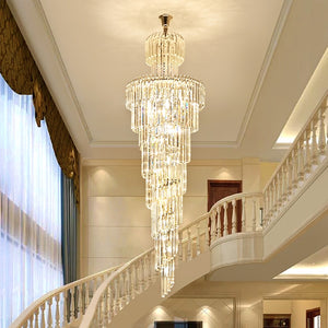 New Design Large Decorative High Ceilings Living Room Chrome Pendant Lamp Spiral Stair Lng Modern Luxury Crystal Chandelier