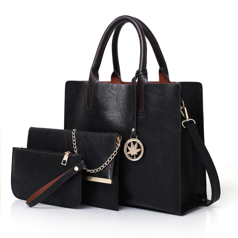 Fashion Women Bags set 3 Pcs Large Casual Tote Bags Leather Female High Quality Shoulder Bag Ladies Handbag Messenger Bag Purse