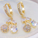 Korea Exquisite Cute Cherry Design 14K Real Gold Plating Ear Stud Elegant Luxury Charm for Lady Trendy Delicate Earrings Gift