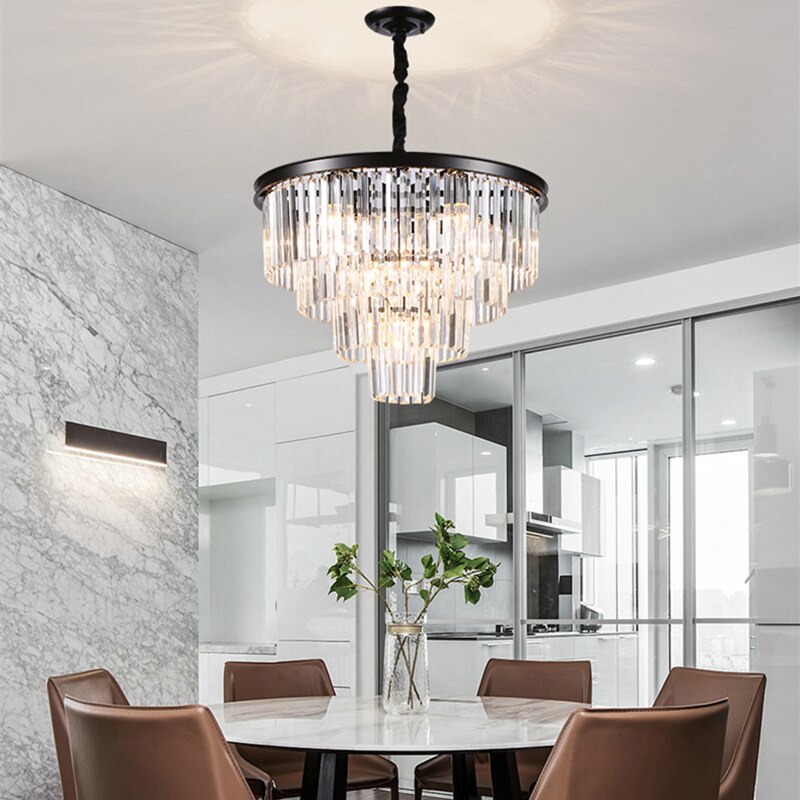 Modern Crystal Chandeliers Luminaria Hotel Lobby Black Round square Luxury Chandelier for living room bedroom Droplight