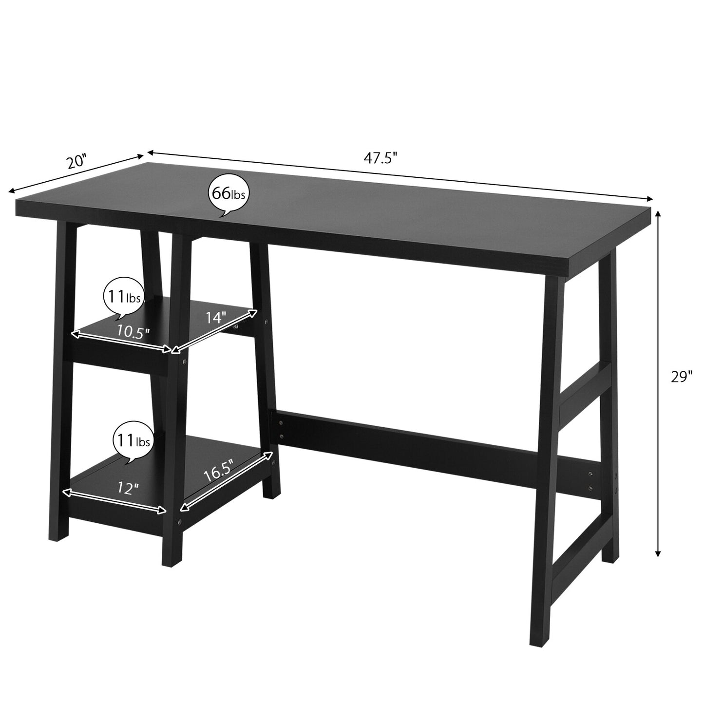 Costway Trestle Computer Desk Indoor Office Workstation w/Removable Shelf HW63370