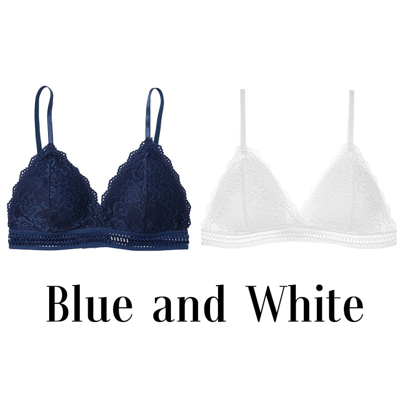 1/2PCS Women Bralette French Style Lace Bra Girls Triangle Cup Lingerie Deep V Wireless Underwear Soft Thin Seamless Bra