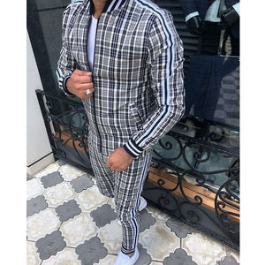 2022 Man Tracksuits Men's Sets 3D Print Sets Men Grid Two-piece Patchwork Zipper Tracksuits Small Leg Trouser Sweat Suits Sets