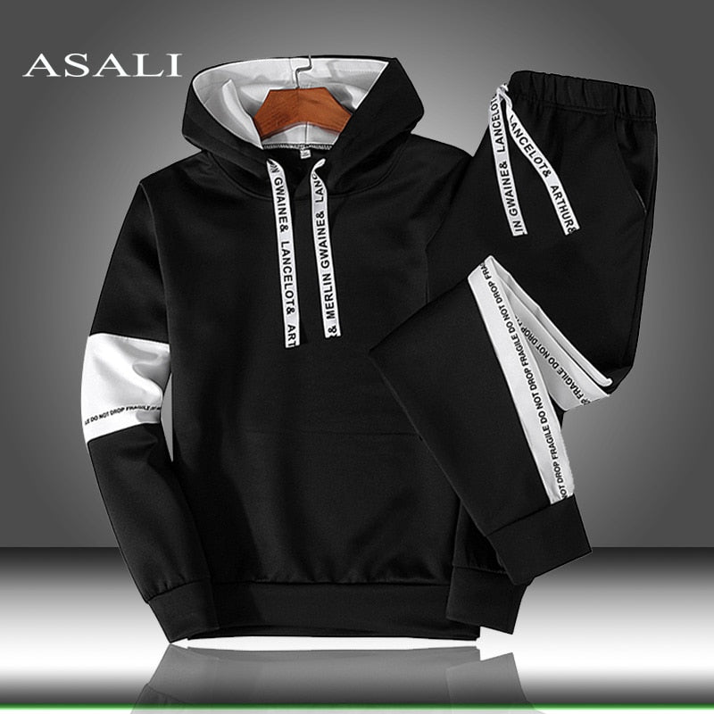 Sets Tracksuit Men Autumn Winter Hooded Sweatshirt Drawstring Outfit Sportswear 2021 Male Suit Pullover Two Piece Set Casual