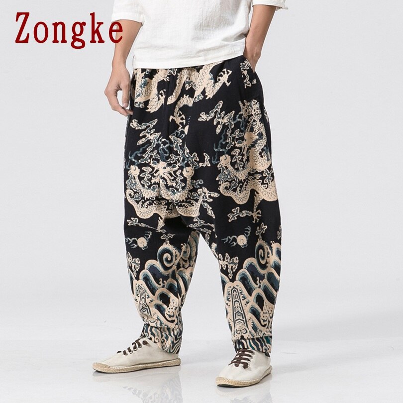 Zongke Dragon Pattern Pants Men Joggers Trousers Men Pants Streetwear Sweatpants Harem Pants Men Trousers XXXL 2021 Spring New