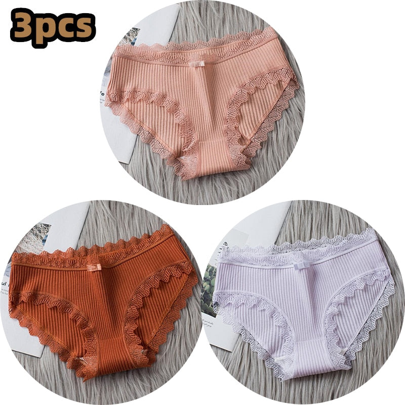 3PCS/lot Cotton Panties Women Comfortable Underwears Sexy Middle-Waisted Underpants Female Lingerie Big Size Ladies Briefs