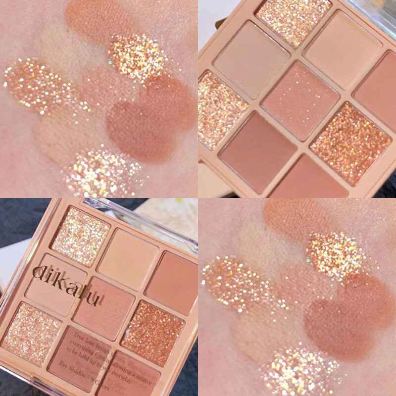 DIKALU Milk Tea 9 Color Eyeshadow Palette Daily Pearly Matte Eyeshadow Waterproof Shimmer Glitter Eye Shadow Palette Makeup