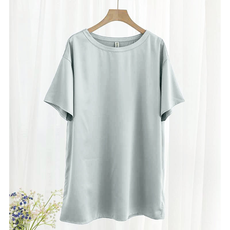 Oversize Satin Women Long T-Shirts 2020 Fashion Casual Loose O Neck Short Sleeve Streetwear Ladies Tops M30665