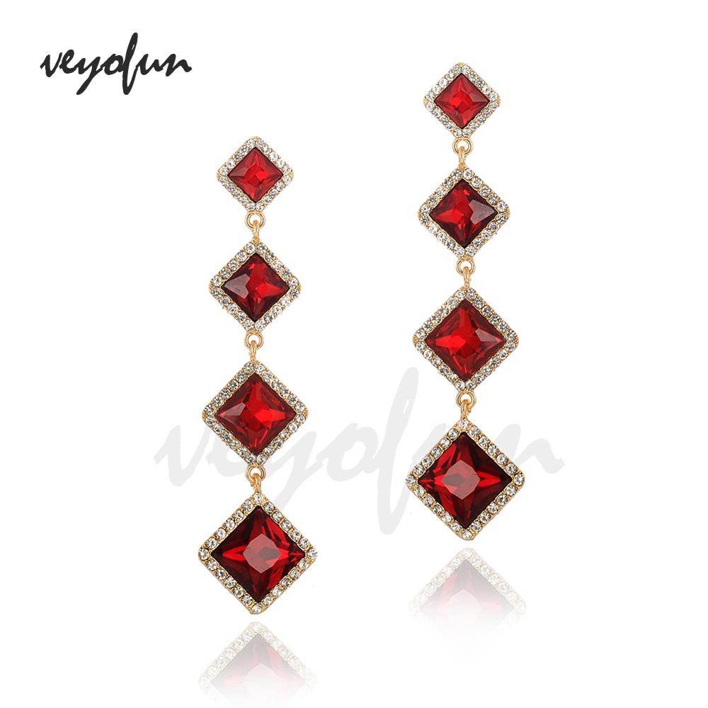 Veyofun Classic Long Crystal Drop Earrings Elegant Rhinestone Bridal Dangle Earrings Fashion Jewelry for Women Wholesale