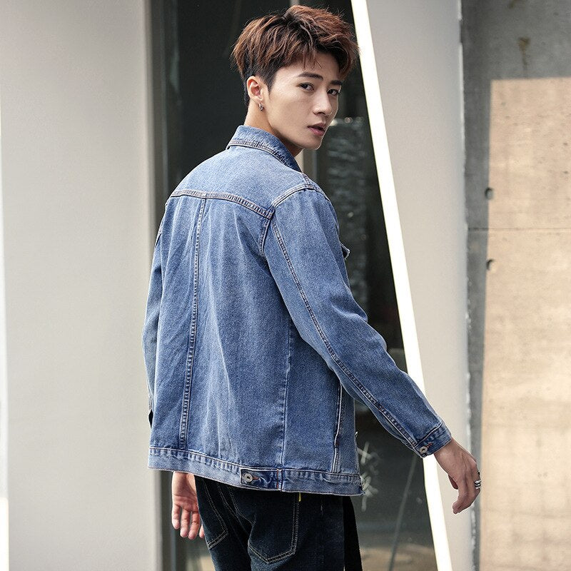 2020 Men's Denim Jacket Plus Size 5XL 6XL 7XL Light Blue Denim Jacket Men Fashion Design Spring Large Male Oversized Jean Jacket