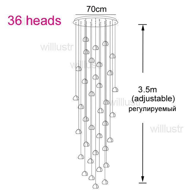 Luxury K9 Crystal Chandelier LED Pear Pendant Lamp Meteor Light Mall Villa Hotel Restaurant Staircase Lounge Modern Hang Lights