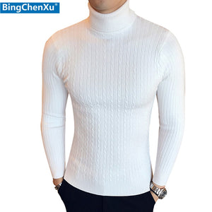 2020 Mens Turtleneck Sweaters and Pullovers Winter Casual Solid Knitted Turtleneck Wool Sweater Fashion Men Pullover Homme 1465