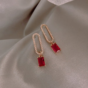 2019 New Arrival Korean Crystal Simple Red Earrings Trendy Geometric Women Dangle Drop Earrings Jewelry Earrings
