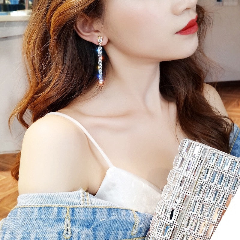 Exknl 2020 New Fashion Arrival Crystal Classic Geometric Long Dangle Earrings For Woman Female Jewelry Korean Simple Earrings