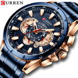 CURREN Luxury Casual Mens Watches Quartz Sports Chronograph Wristwatch Male Stainless Steel Luminous hands Clock