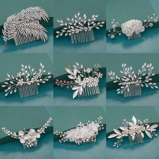 Bride Hair Combs Hair Accessories Wedding  parties Bridal Headpiece Silver Color Handmade Crystal Pearl Wedding Ornaments Hair Jewelry