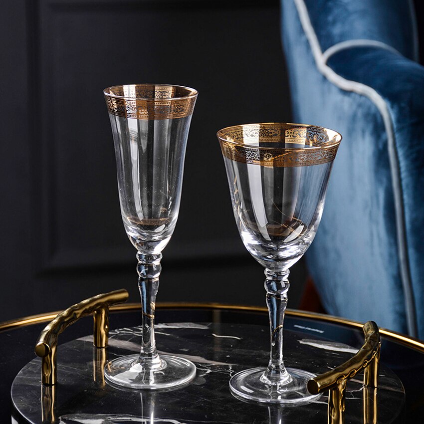 High quality Crystal glass cup golden side Goblet Wine Cup Champagne Glasses Creative Bar party hotel Home Drinking Ware