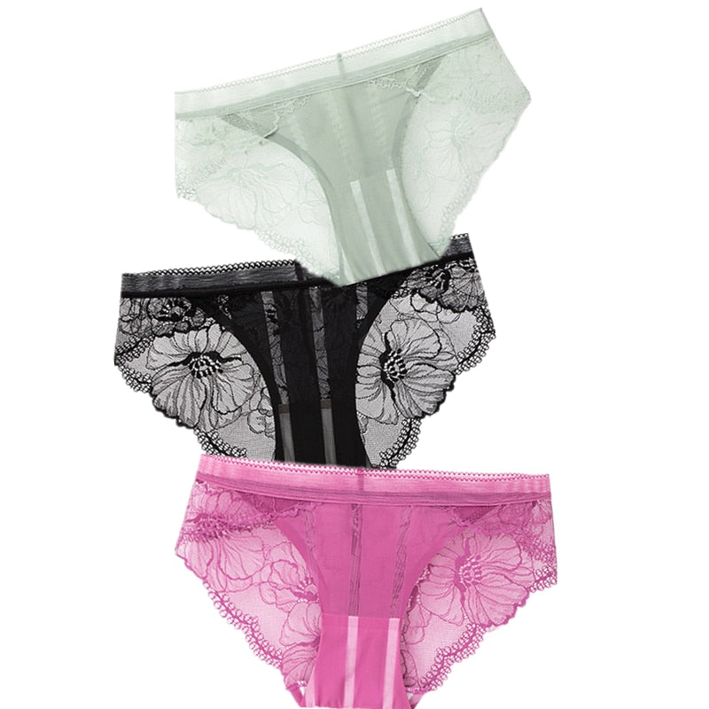 3pcs Sexy Lace Panties For Women Underwear Fashion Panty Lingerie Breathable Hollow Out Briefs Low-Rise Panties Female Underwear