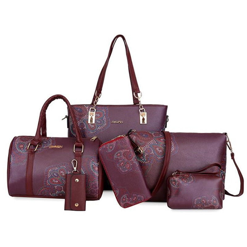 Floral Print Women Handbags Shoulder Bags Set Female Practical Composite Bag 6-Piece Set Designer Brand Bolsa