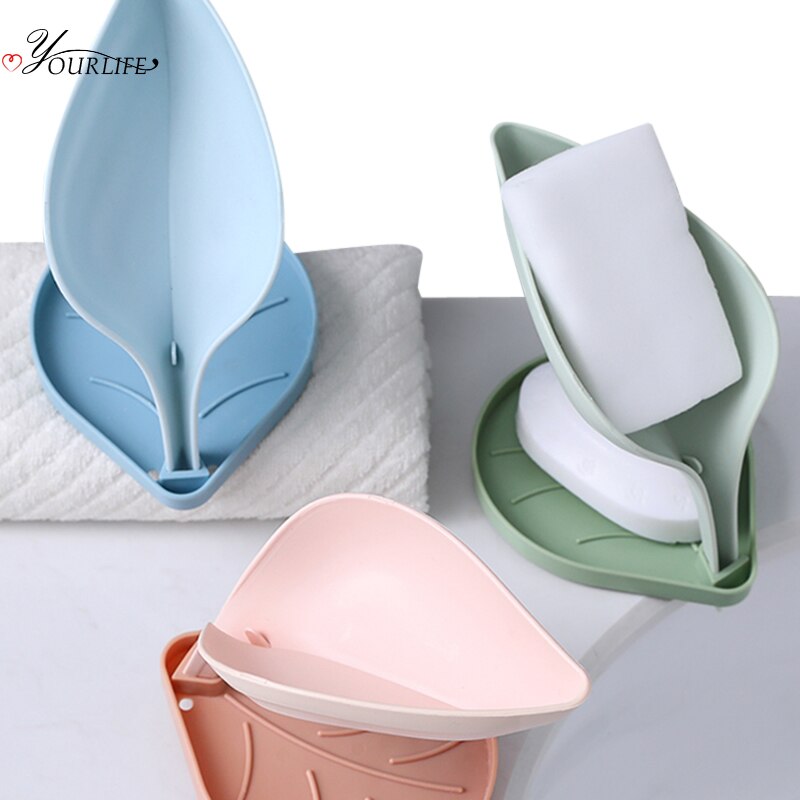 OYOURLIFE Three-dimensional Leaf Soap Box Bathroom Double Layer Non-slip Drain Soap Tray Soap Holder Bathroom Accessories