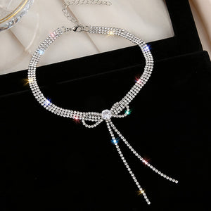 FYUAN Bowknot Crystal Choker Necklaces for Women2020 Long Tassel Rhinestone Necklaces Weddings Jewelry Party Gifts