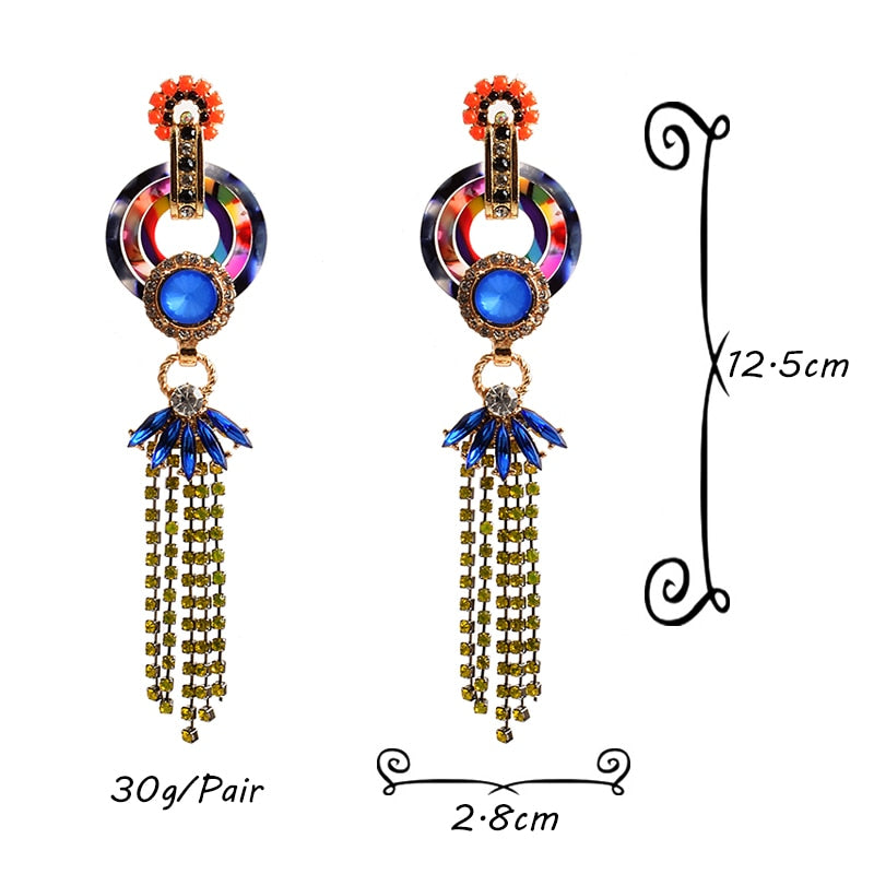 Colorful Crystals Long Earring High-end Fashion Trend Drop Earrings New Jewelry Accessories For Women Wholesale