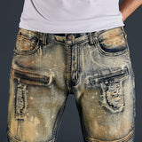 Men'S Pants Jeans Locomotive Fashion Denim Trousers Biker High Quality Male Straight Casual Designer Ripped Comfortable Advanced