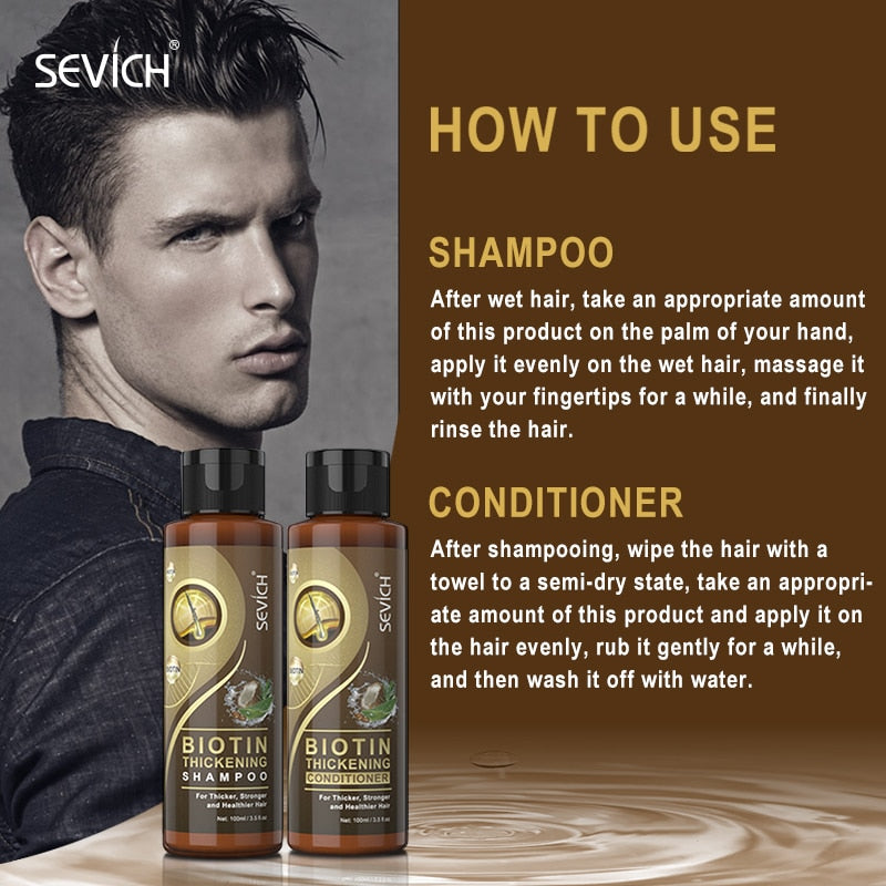 Sevich 2PCS/SET Biotin Thickening Hair Care Kit 100ml Anti-Hair Loss Hair Shampoo Stronger & Growing Hair Moisturing Conditioner