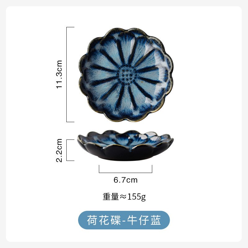 11CM Lotus Ceramic Plate Porcelain Kiln Glazed Flower Shape Sauce Dish Japan Style Pickle Dip Serving Dishes