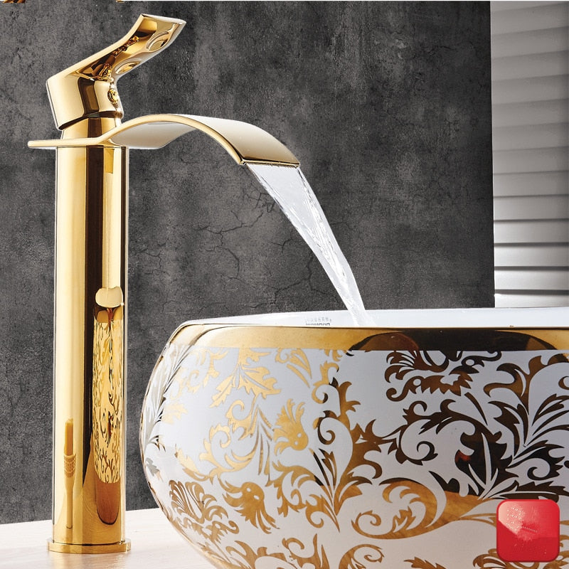 Basin Faucet Gold and white Waterfall Faucet Brass Bathroom Faucet Bathroom Basin Faucet Mixer Tap Hot and Cold Sink faucet