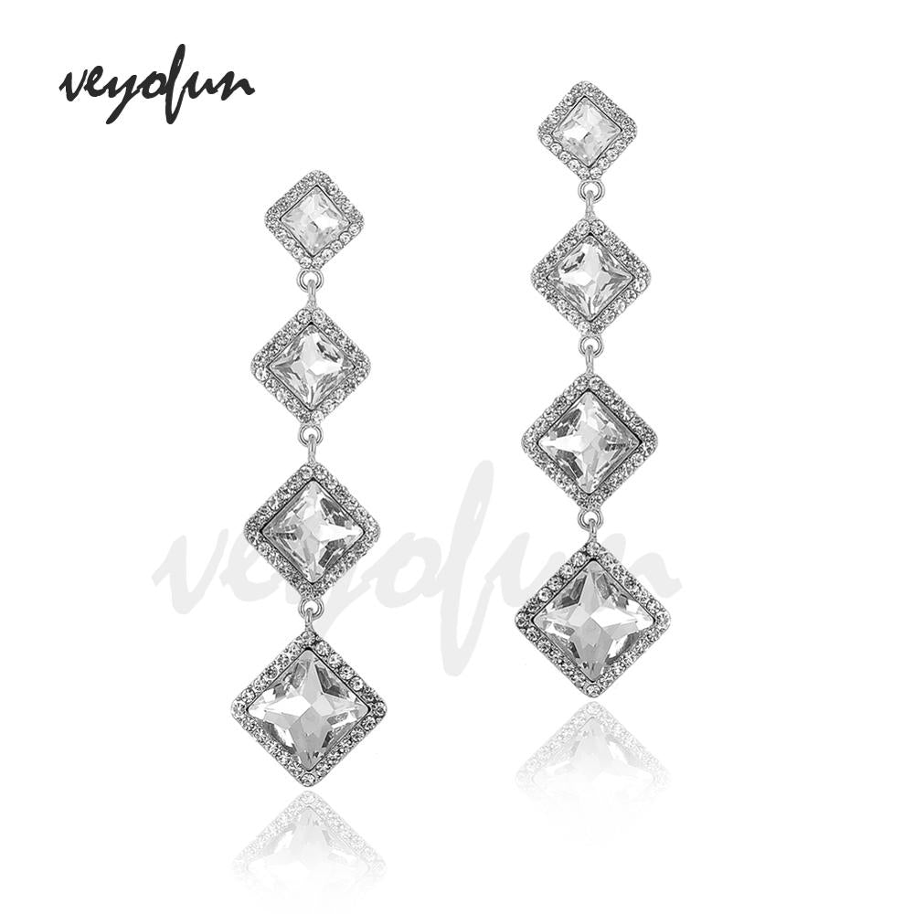 Veyofun Classic Long Crystal Drop Earrings Elegant Rhinestone Bridal Dangle Earrings Fashion Jewelry for Women Wholesale