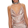 Women Glitter Halter Dress, Adults Sexy Backless Solid Color Cowl Neck Sequin Dress,White/Pink/Black, S/M/L/XL