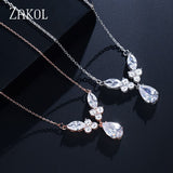 ZAKOL Brand Design Unique Water Drop Zirconia Crystal Pendant Necklaces for Elegant Women Fashion Bridal Jewelry FSNP2110