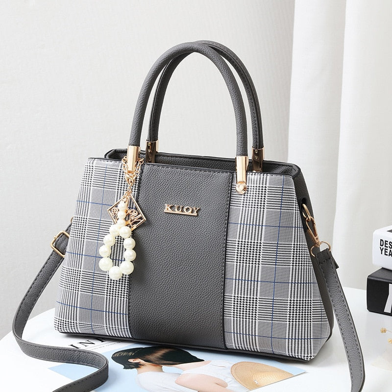 PU Leather Large Capacity Woman Handbag Grid Shoulder Bag Fashion Casual Luxury Designer Patchwork Crossbody Pack