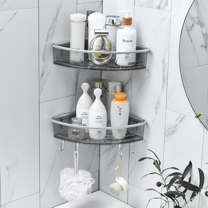 Punch-free Bathroom Shelf Shampoo Cosmetic Towel Storage Rack Organizer Bath Corner Holder Household Items Bathroom Accessories