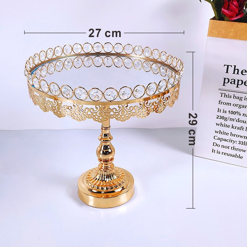 Gold Cake Plate Stand Acrylic Mirror High Base Metal Cupcake Dish Party Filming Props Dessert Wedding Tray Decoration Display