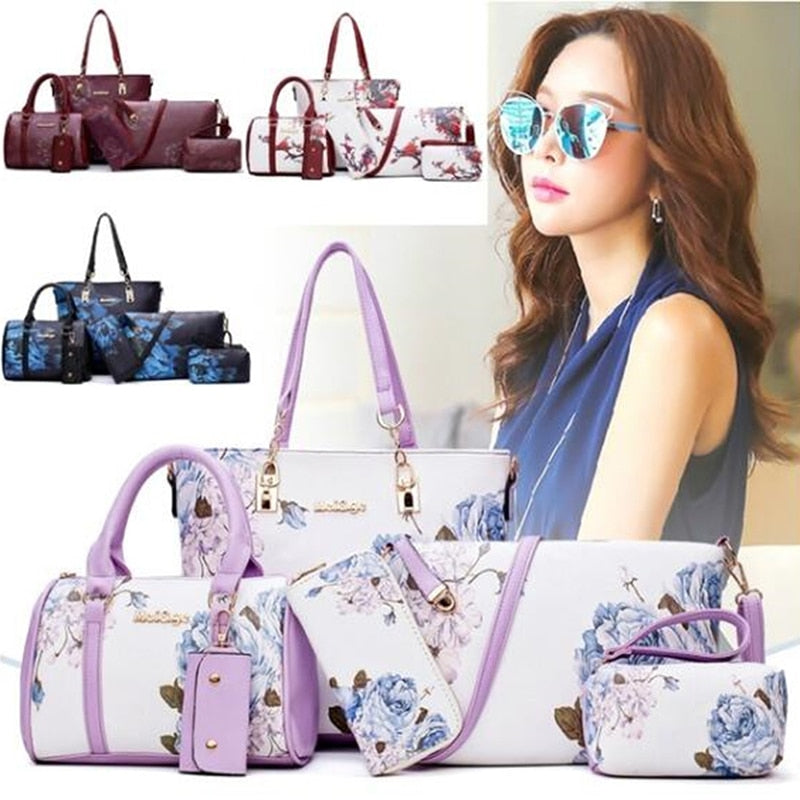 Floral Print Women Handbags Shoulder Bags Set Female Practical Composite Bag 6-Piece Set Designer Brand Bolsa