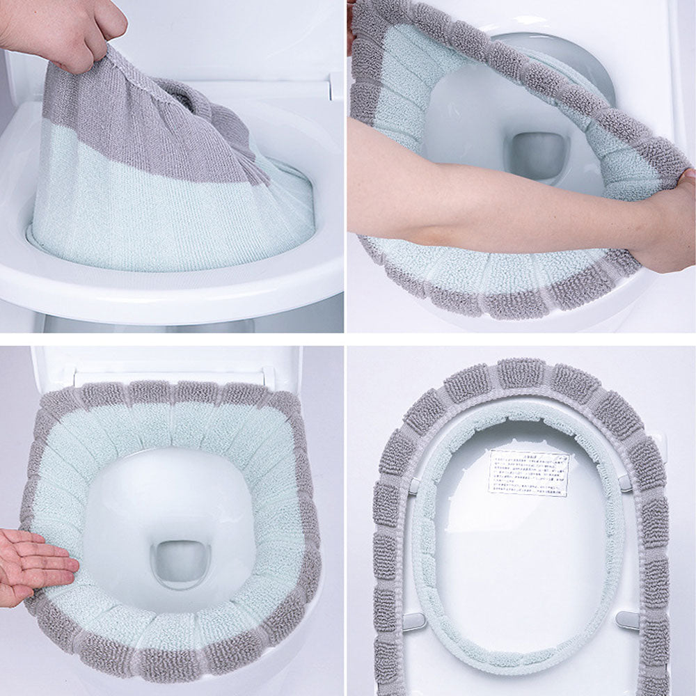 Plush Soft Toilet Seat Cover Bathroom Toilet Cushion Set Toilet Bathroom Mat Sets Warm Seat Cover Washable Two Mat Accessory Set