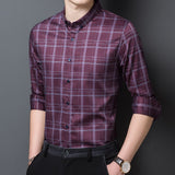 High End New Fashion Brand Slim Fit Designer Mens Classic Plain Plaid Shirts Long Sleeve Checkered Casual Men Clothing 2021