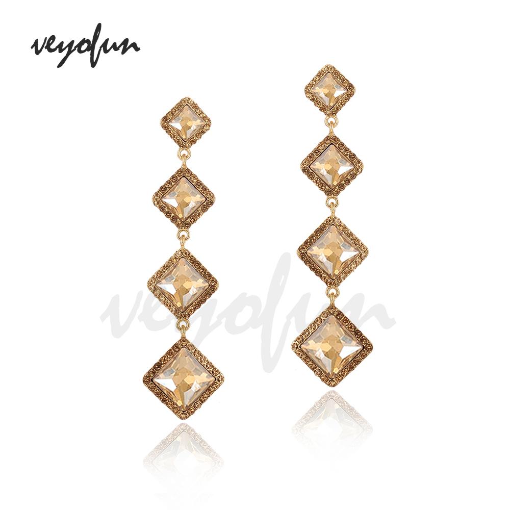 Veyofun Classic Long Crystal Drop Earrings Elegant Rhinestone Bridal Dangle Earrings Fashion Jewelry for Women Wholesale