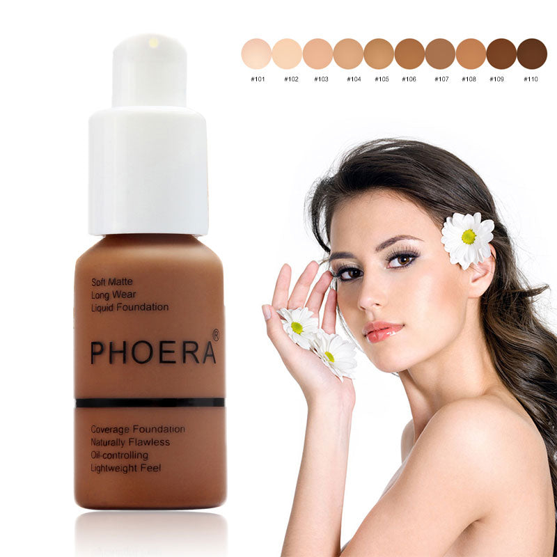 PHOERA 10Colors Soft Matte Full Coverage Liquid Foundation Concealer Longlasting Face Foundation Moisturizer Face Liquid Foundat