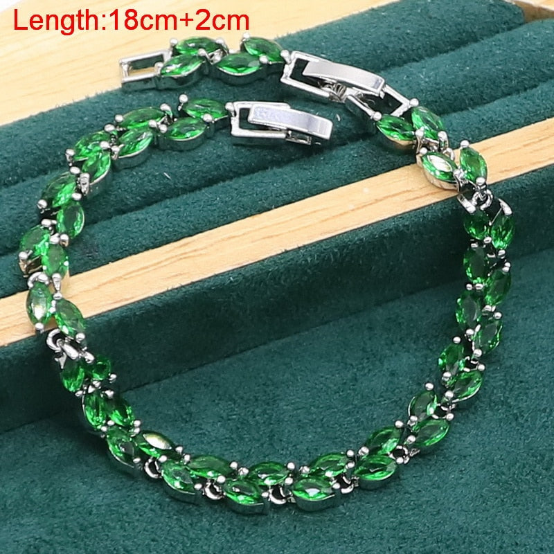 Marquise Green Emerald 925 Sterling Silver Jewelry set for Women Bracelet Earrings Necklace pendant Ring